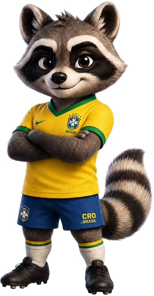 Oti, o mascote oficial da CRO Brasil, com o uniforme da seleção brasileira