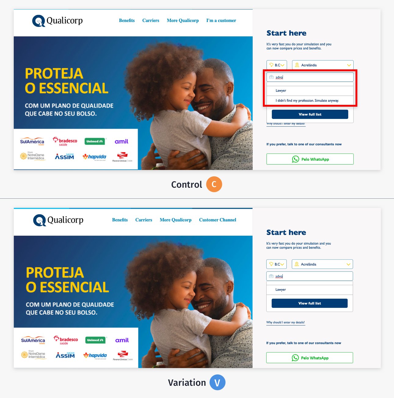 Teste 2 da Qualicorp: campo profissão obrigatório